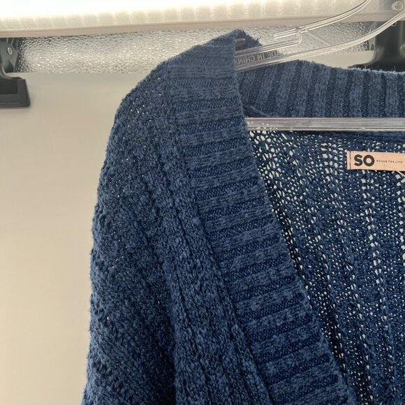 SO Knit Cardigan Blue V-Neck Long Sleeve Button Up Women's Size Small - Picture 4 of 9